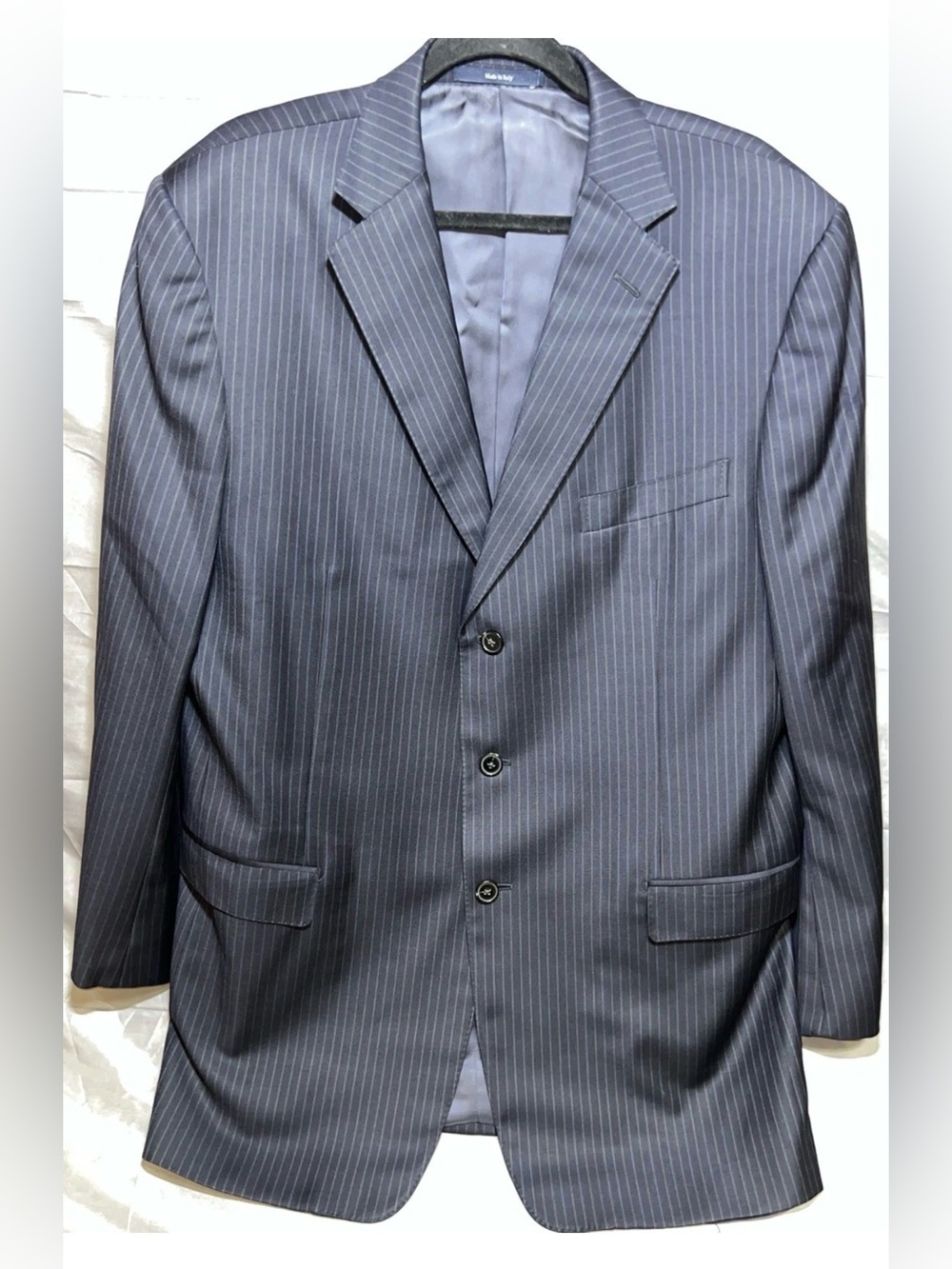 Ermenegildo Zegna Blazer Men's 58L (US 48) Navy Pinstripe Trofeo 600 Wool Silk